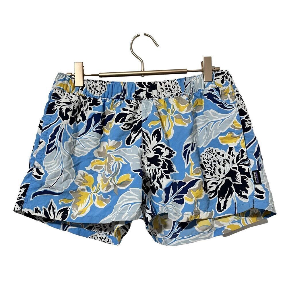 Patagonia‎ Baggies Floral Mini Shorts Size M Blue Beachy Tropical Women's
